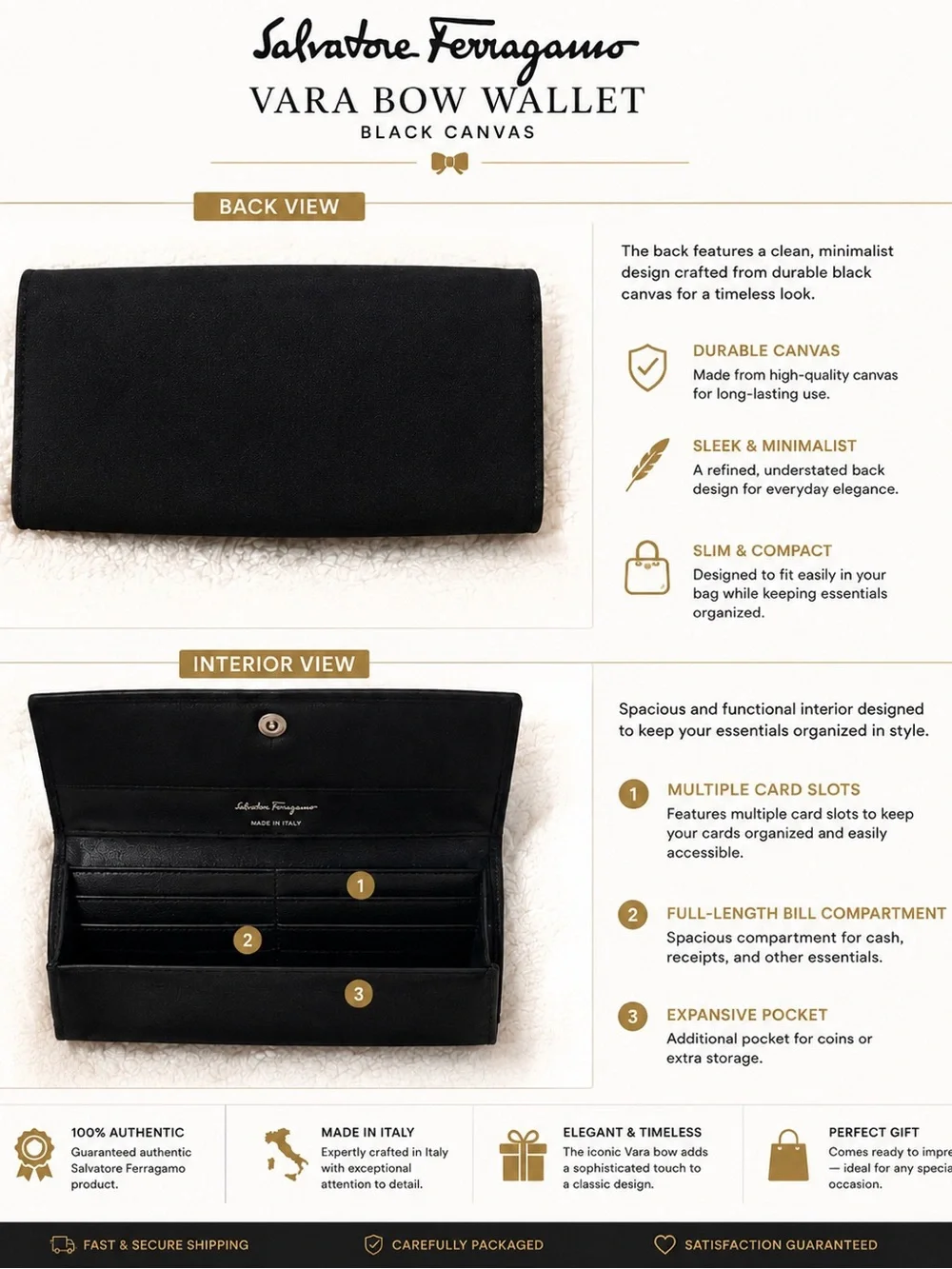 Salvatore Ferragamo Black Clutch with Silver Gancini Buckle